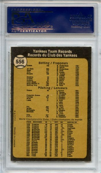 1973 O-Pee-Chee 556 Yankees Team Card PSA GEM MT 10