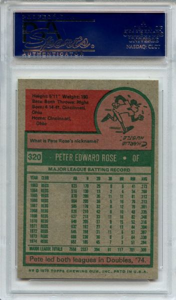 1975 Topps 320 Pete Rose PSA MINT 9
