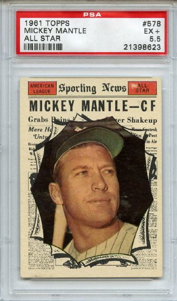 1961 Topps 578 Mickey Mantle All Star PSA EX+ 5.5