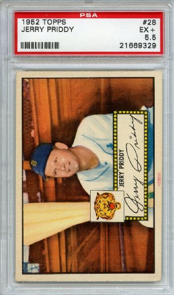 1952 Topps 28 Jerry Priddy Red Back PSA EX+ 5.5