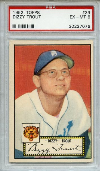 1952 Topps 39 Dizzy Trout Red Back PSA EX-MT 6