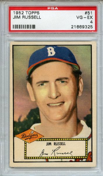 1952 Topps 51 Jim Russell Red Back PSA VG-EX 4
