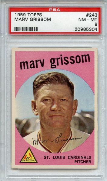 1959 Topps 243 Marv Grissom PSA NM-MT 8