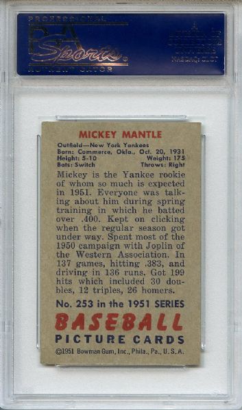 1951 Bowman 253 Mickey Mantle RC PSA VG-EX+ 4.5