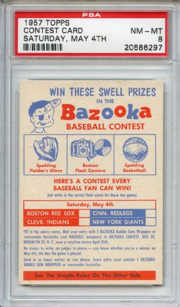 1957 Topps Contest Card Saturday May 4th PSA NM-MT 8
