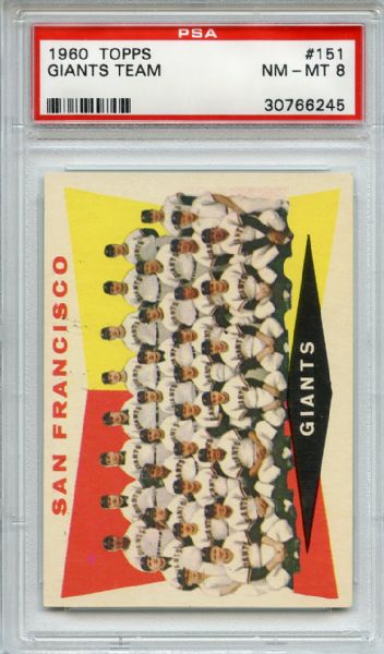 1960 Topps 151 San Francisco Giants Team PSA NM-MT 8