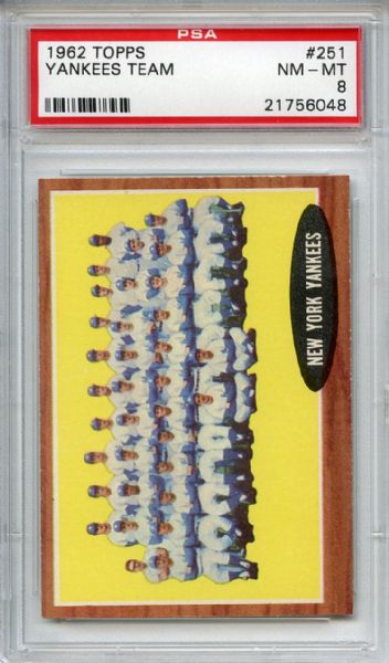 1962 Topps 251 New York Yankees Team PSA NM-MT 8