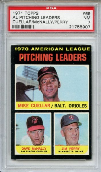 1971 Topps 69 AL Pitching Leaders PSA NM 7