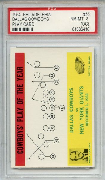 1964 Philadelphia 56 Dallas Cowboys Play Card PSA NM-MT 8 (OC)