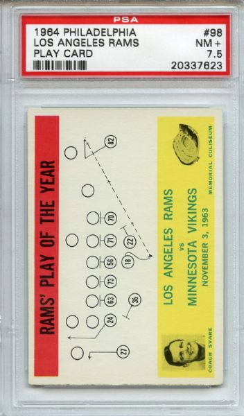 1964 Philadelphia 98 Los Angeles Rams Play Card PSA NM+ 7.5
