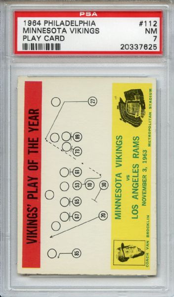 1964 Philadelphia 112 Minnesota Vikings Play Card PSA NM 7