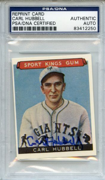 Carl Hubbell Signed Reprint Card PSA/DNA