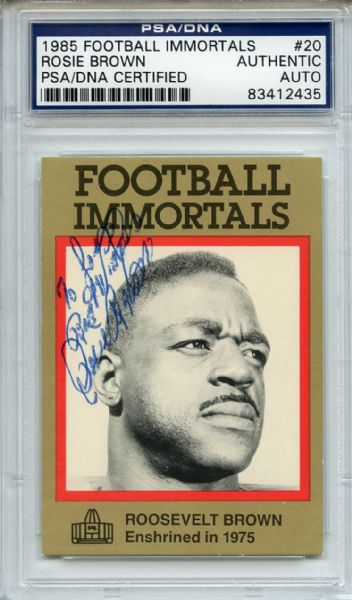 Rosie Brown 20 Signed 1985 Football Immortals Card PSA/DNA