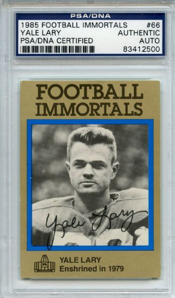 Yale Lary 66 Signed 1985 Football Immortals Card PSA/DNA