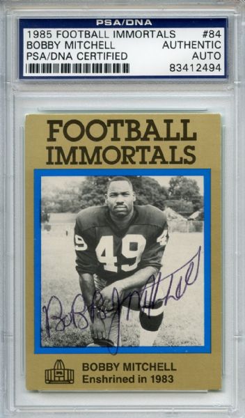 Bobby Mitchell 84 Signed 1985 Football Immortals Card PSA/DNA