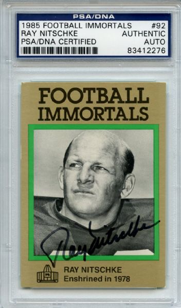 Ray Nitschke 92 Signed 1985 Football Immortals Card PSA/DNA