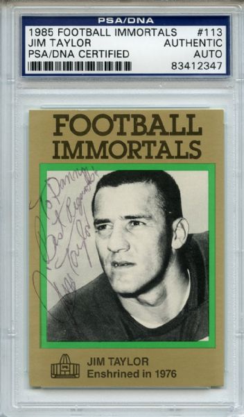 Jim Taylor 113 Signed 1985 Football Immortals Card PSA/DNA
