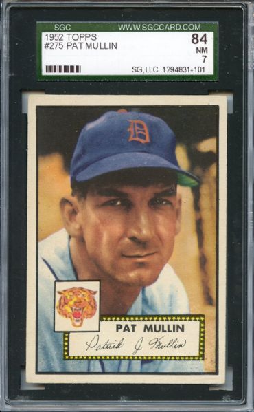 1952 Topps 275 Pat Mullin SGC NM 84 / 7