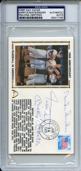 Mantle Mays Snider Signed First Day Cover PSA/DNA