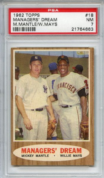 1962 Topps 18 Managers' Dream Mantle Mays PSA NM 7