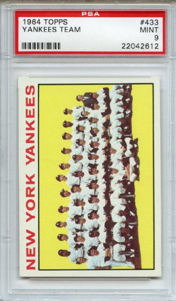 1964 Topps 433 New York Yankees Team PSA MINT 9