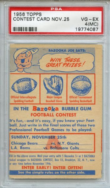 1956 Topps Contest Card Nov 25 PSA VG-EX 4 (MC)