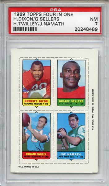 1969 Topps Four in One Namath Dixon Sellers Twilley PSA NM 7