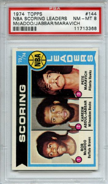 1974 Topps 144 NBA Scoring Leaders Kareem Maravich PSA NM-MT 8