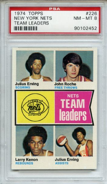 1974 Topps 226  Nets Leaders Dr J Erving PSA NM-MT 8