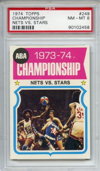 1974 Topps 249 Championship Nets vs Stars PSA NM-MT 8