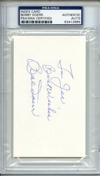 Bobby Doerr Signed 3 x 5 Index Card PSA/DNA