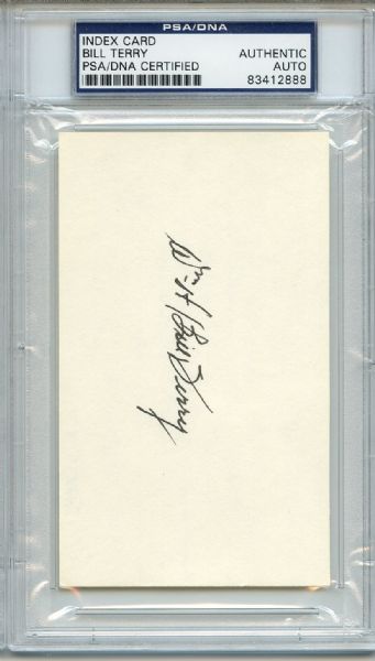 Bill Terry Signed 3 x 5 Index Card PSA/DNA