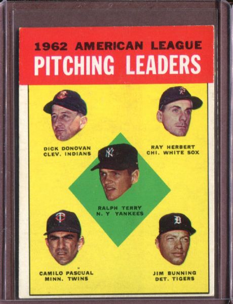 1963 Topps 8 AL Pitching Leaders Terry/Donovan/Bunning EX #D5841
