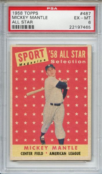 1958 Topps 487 Mickey Mantle All Star PSA EX-MT 6