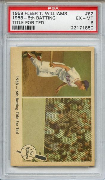 1959 Fleer Ted Williams 62 6th Batting Title for Ted PSA EX-MT 6