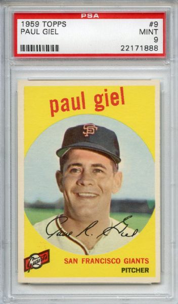 1959 Topps 9 Paul Giel PSA MINT 9