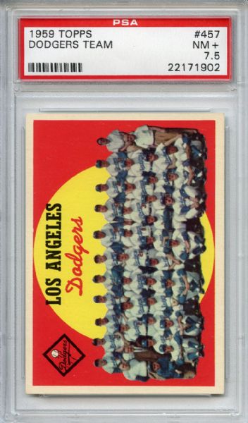 1959 Topps 457 Los Angeles Dodgers Team PSA NM+ 7.5