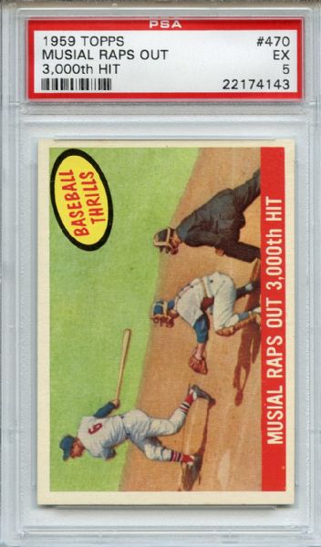1959 Topps 470 Stan Musial Raps Out 3000th Hit PSA EX 5