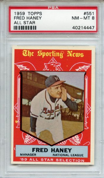 1959 Topps 551 Fred Haney All Star PSA NM-MT 8
