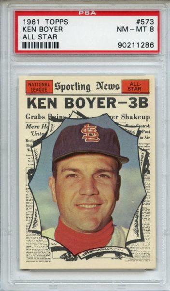 1961 Topps 573 Ken Boyer All Star PSA NM-MT 8