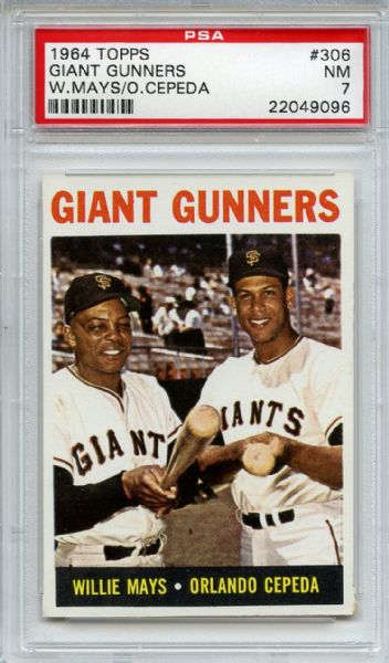 1964 Topps 306 Giant Gunners Mays Cepeda PSA NM 7
