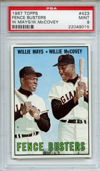 1967 Topps 423 Fence Busters Mays McCovey PSA MINT 9