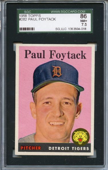 1958 Topps 282 Paul Foytack SGC NM+ 86 / 7.5