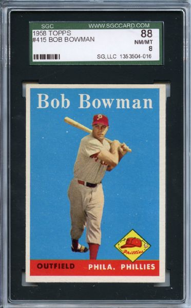 1958 Topps 415 Bob Bowman SGC NM/MT 88 / 8