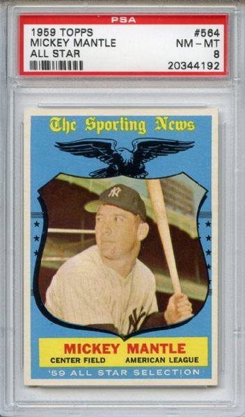 1959 Topps 564 Mickey Mantle All Star PSA NM-MT 8