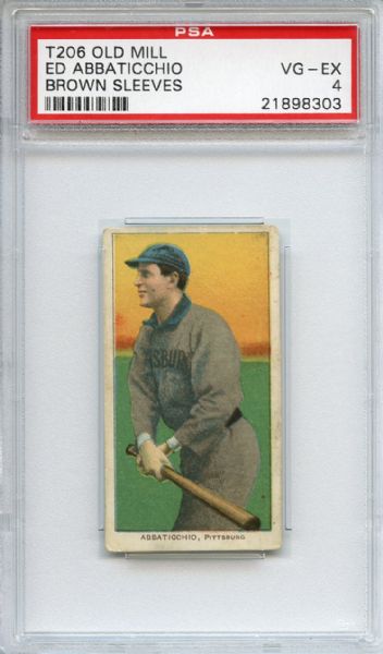 T206 Old Mill Ed Abbaticchio Brown Sleeves PSA VG-EX 4