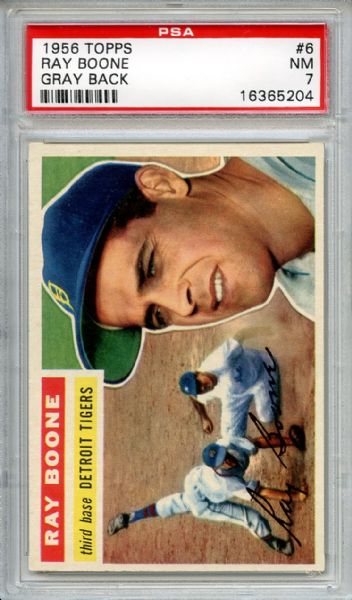 1956 Topps 6 Ray Boone Gray Back PSA NM 7