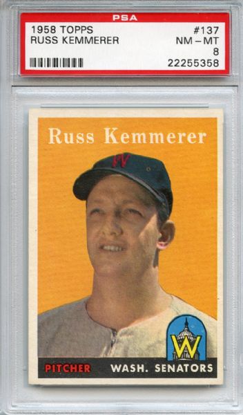 1958 Topps 137 Russ Kemmerer PSA NM-MT 8
