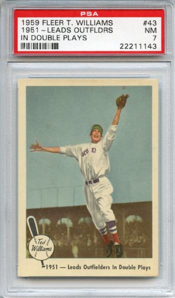 1959 Fleer 43 Ted Williams 1951 Leads Outfielders in Double Plays PSA NM 7