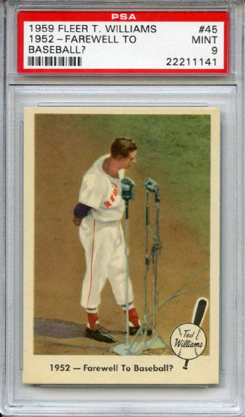 1959 Fleer 45 Ted Williams 1952 Farewell to Baseball? PSA MINT 9